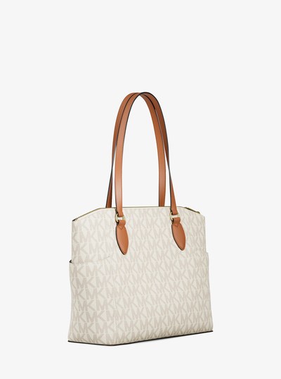 Sienna Medium Signature Logo Tote Bag in VANILLA/LUGGAGE | Michael Kors