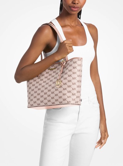 Jet Set Medium Logo Jacquard Tote Bag in SOFT PINK | Michael Kors