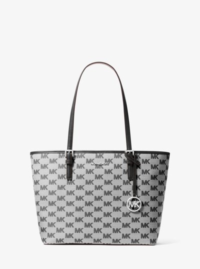 Jet Set Medium Logo Jacquard Tote Bag in BLACK | Michael Kors