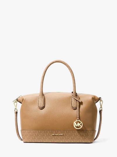 Hyde Medium Pebbled and Signature Logo Satchel in CAMEL | Michael Kors