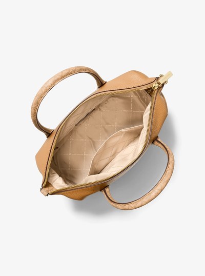 Hyde Medium Pebbled and Signature Logo Satchel in CAMEL | Michael Kors