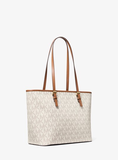 Jet Set Signature Logo Tote Bag With Bag Charm in VANILLA/LUGGAGE | Michael Kors