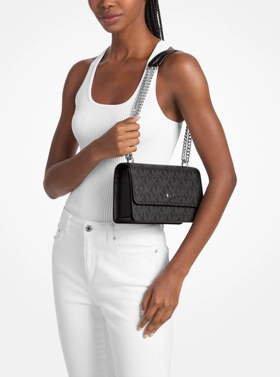 Abbott Medium Signature Logo Shoulder Bag in BLACK | Michael Kors