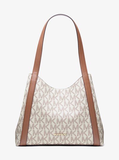Rosemary Large Signature Logo Shoulder Bag in VANILLA/LUGGAGE | Michael Kors
