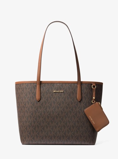 Jet Set Large Signature Logo Tote Bag in BROWN/LUGGAGE | Michael Kors