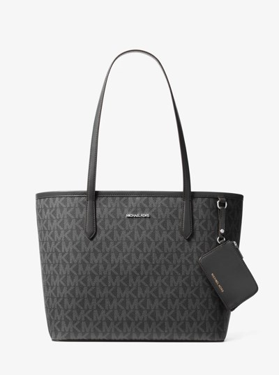 Jet Set Large Signature Logo Tote Bag in BLACK | Michael Kors