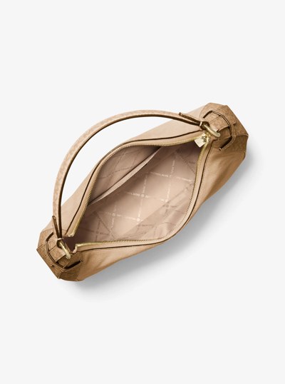 Preston Large Suede and Signature Logo Crescent Shoulder Bag in CAMEL | Michael Kors