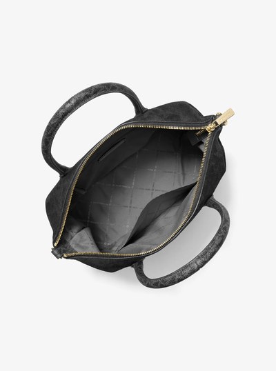 Hyde Medium Suede and Signature Logo Satchel in BLACK | Michael Kors