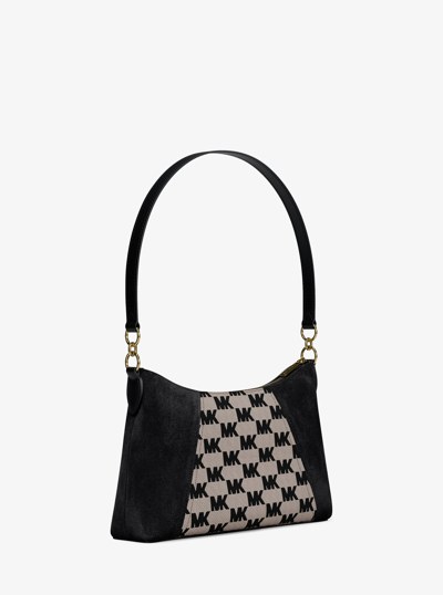 Sienna Medium Logo Jacquard and Suede Convertible Crossbody Bag in BLACK | Michael Kors