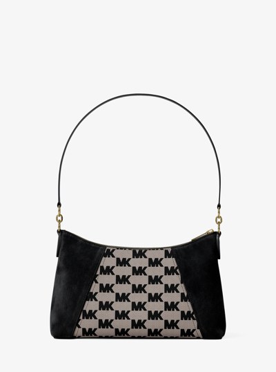 Sienna Medium Logo Jacquard and Suede Convertible Crossbody Bag in BLACK | Michael Kors