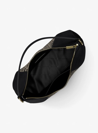 Sienna Large Logo Jacquard and Suede Convertible Shoulder Bag in BLACK | Michael Kors
