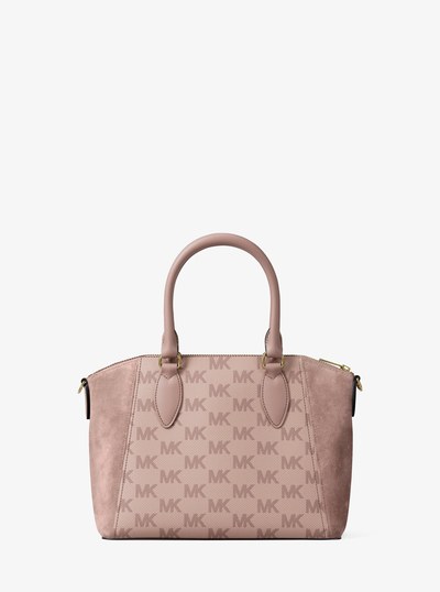 Sienna Small Logo Jacquard and Leather Satchel in SOFT PINK | Michael Kors