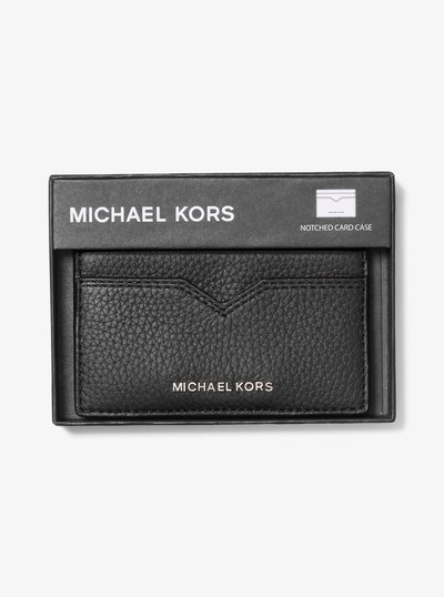 Hudson Pebbled Leather Card Case in BLACK | Michael Kors