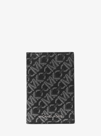 Hudson Empire Signature Logo Bi-Fold Card Case in BLACK/SILVER | Michael Kors