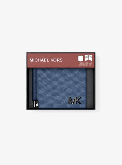 Edison Scratch-Resistant Leather Card Case with Money Clip in FRENCH BLUE | Michael Kors
