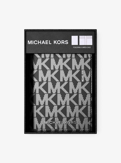 Hudson Metallic Signature Logo Folding Card Case in BLACK | Michael Kors