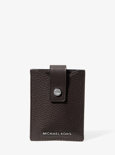 Hudson Pebbled Leather Snap Card Case in CHOCOLATE | Michael Kors