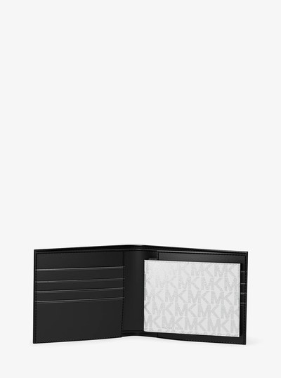 Hudson Metallic Signature Logo Billfold Wallet With Passcase in OPTIC WHITE | Michael Kors