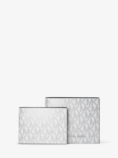 Hudson Metallic Signature Logo Billfold Wallet With Passcase in OPTIC WHITE | Michael Kors