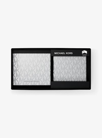 Hudson Metallic Signature Logo Billfold Wallet With Passcase in OPTIC WHITE | Michael Kors