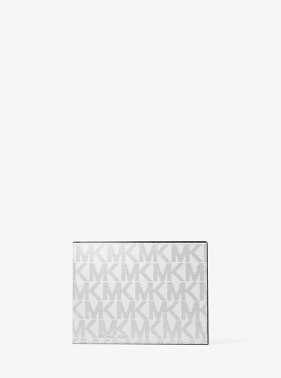 Hudson Metallic Signature Logo Billfold Wallet With Passcase in OPTIC WHITE | Michael Kors