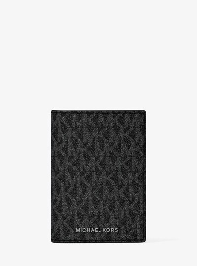 Hudson Signature Logo Folio Card Case  in BLACK | Michael Kors