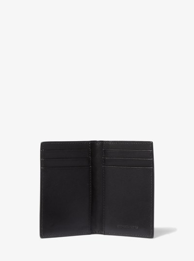 Varick Snake-Embossed Leather Bi-Fold Card Case in BLACK | Michael Kors
