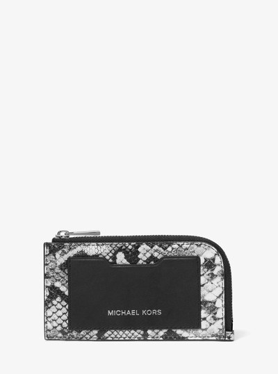 Varick Snake Embossed Leather Zip Wallet in BLACK | Michael Kors