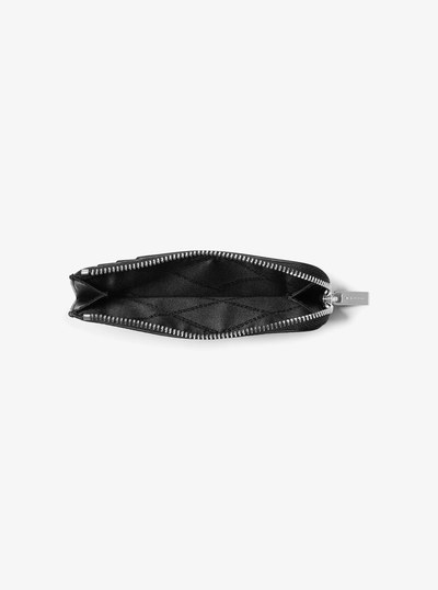 Varick Snake Embossed Leather Zip Wallet in BLACK | Michael Kors