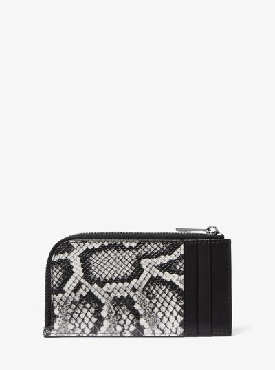 Varick Snake Embossed Leather Zip Wallet in BLACK | Michael Kors