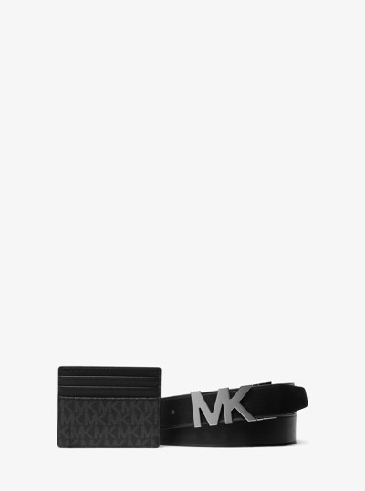 Signature Logo Card Case and Belt Gift Set in BLACK | Michael Kors