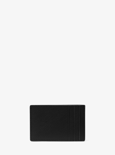 Edison Saffiano Leather Card Case in BLACK | Michael Kors