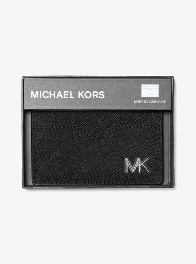 Edison Saffiano Leather Card Case in BLACK | Michael Kors