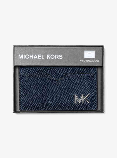 Edison Saffiano Leather Card Case in NAVY | Michael Kors