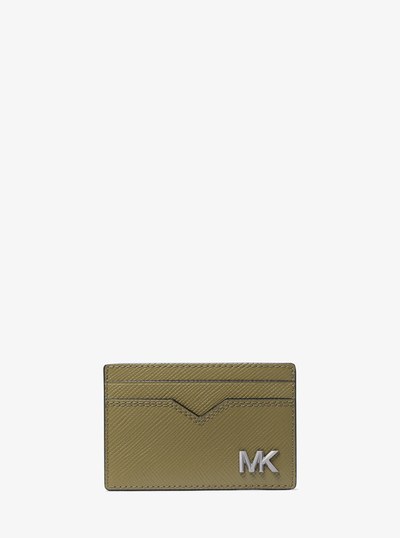 Edison Saffiano Leather Card Case in SAFARI GREEN | Michael Kors
