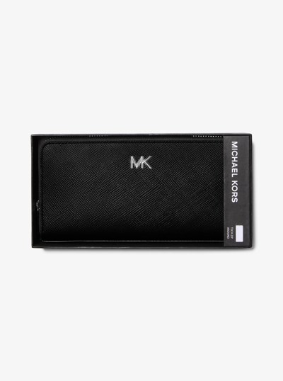 Edison Leather Zip-Around Wallet in BLACK | Michael Kors