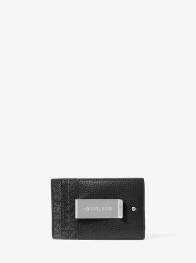 Hudson Pebbled Leather and Signature Logo Money Clip Card Case in BLACK | Michael Kors