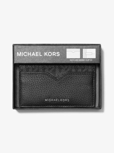 Hudson Pebbled Leather and Signature Logo Money Clip Card Case in BLACK | Michael Kors