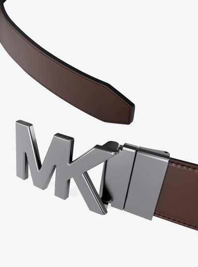 Reversible Logo Embossed Leather Buckle Belt in BLK/BROWN | Michael Kors