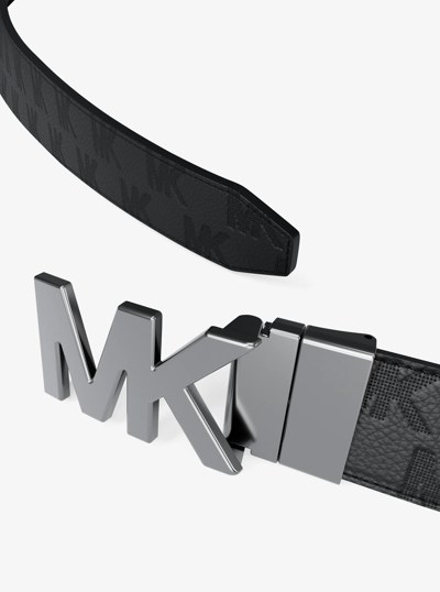 Reversible Logo Embossed Leather Buckle Belt in BLK/BROWN | Michael Kors