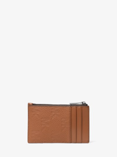 Hudson Logo Embossed Leather Card Case in LUGGAGE | Michael Kors
