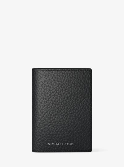 Hudson Pebbled Leather Folio Card Case in BLACK | Michael Kors