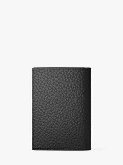 Hudson Pebbled Leather Folio Card Case in BLACK | Michael Kors