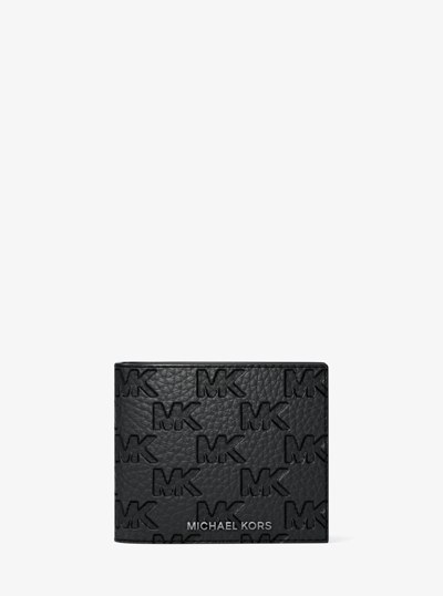 Hudson Logo Embossed Leather Billfold Wallet and Passcase in BLACK | Michael Kors