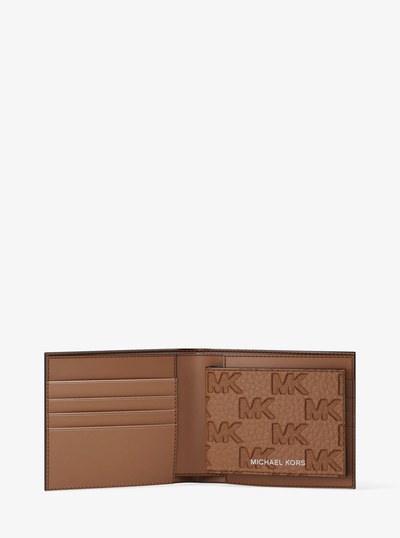 Hudson Logo Embossed Leather Billfold Wallet and Passcase in LUGGAGE | Michael Kors