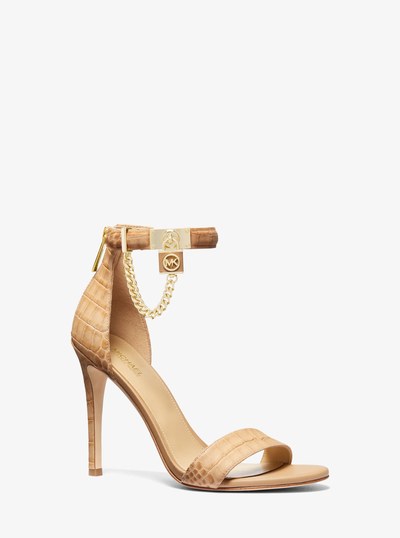 Hamilton Embellished Crocodile Embossed Leather Sandal