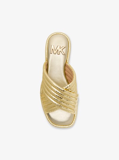 Portia Quilted Metallic Snake Embossed Leather Slide Sandal