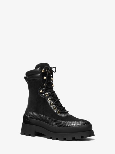 Rowan Suede and Snake Embossed Leather Boot