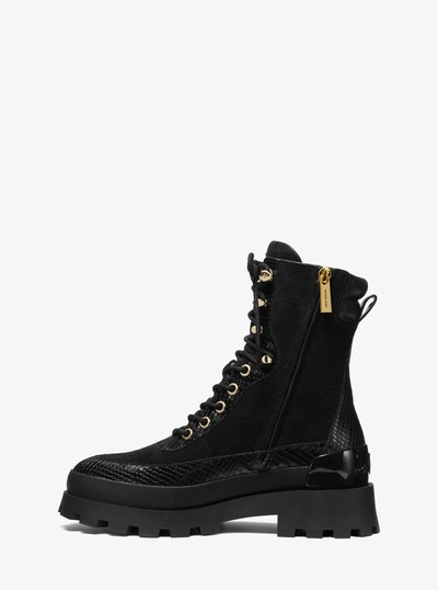 Rowan Suede and Snake Embossed Leather Boot