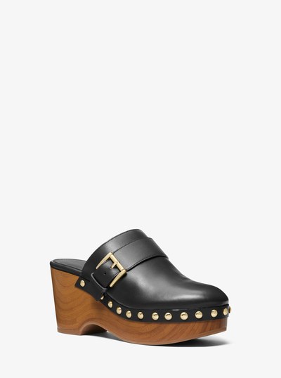 Rye Studded Leather Platform Clog in BLACK | Michael Kors